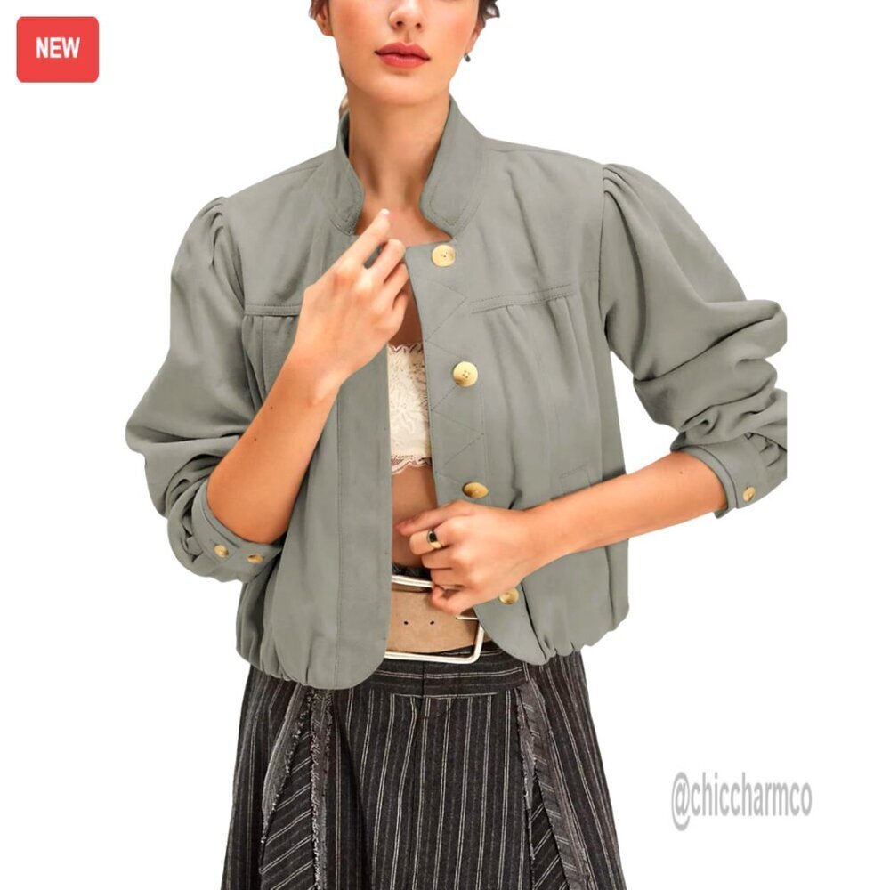 Faux Suede Bomber Jacket Oversized Casual Chic Button Down Pockets